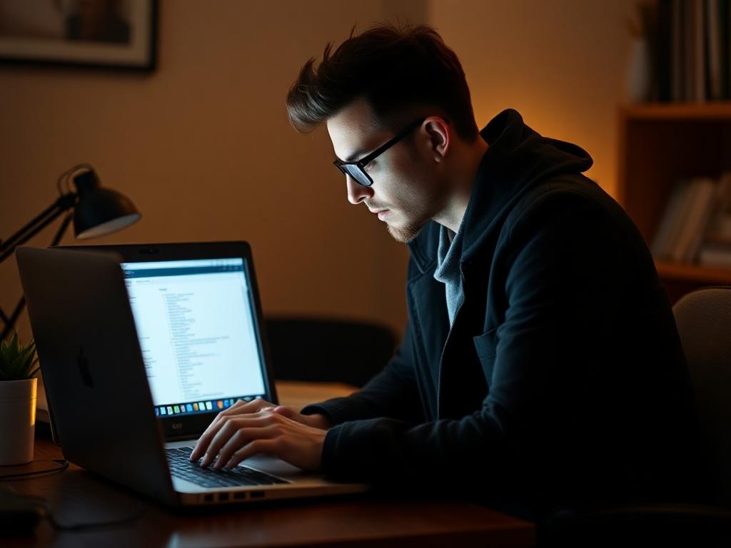 Personne utilisant un ordinateur pour un virement bancaire